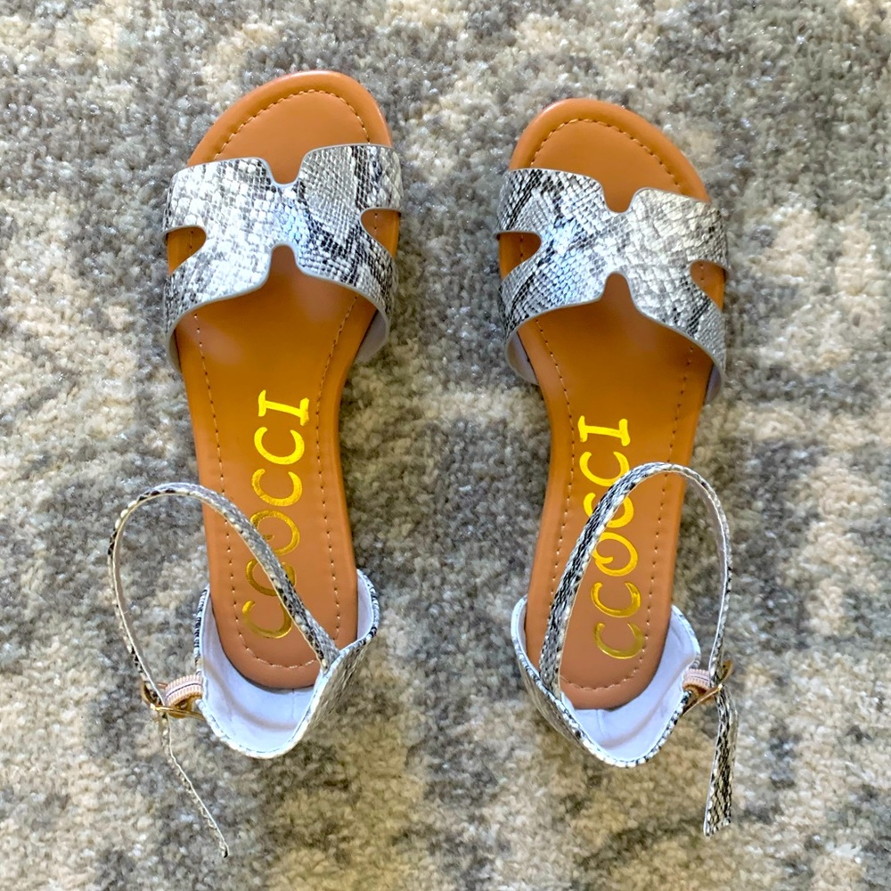 Gray snake skin sandals